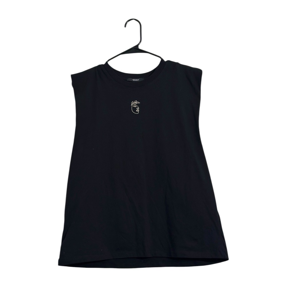 Forever 21 Mens Black Embroidered Line Art Face‎ Muscle Tee Tank Top Large NWT